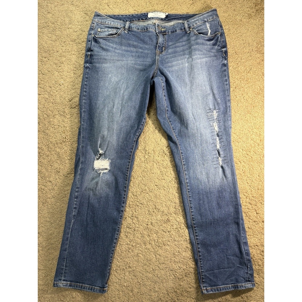 Torrid Denim Tapered Jeans Women 18R Distressed Stretch Mid Rise Preppy